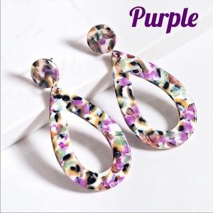 Purple Acrylic Tear Drop Dangle Earrings NEW